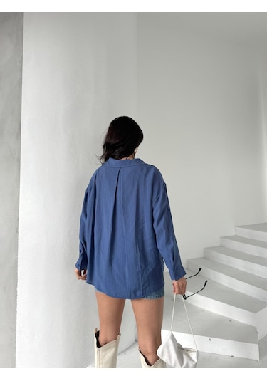 Arv Moda New Season Modal Oversize Gömlek Standart / Oversize Gömlek Koyu Mavi