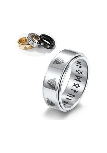 Novahub İskandinav Viking Metin Döner Paslanmaz Çelik Yüzük Erkekler Kadınlar İçin Celtic Ebedi Üçgen Düğüm Titanyum Dekompresyon Takı Hip Hop Çift Yüzük Gümüş - 11 Gümüş