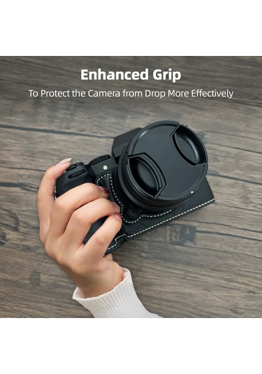 Shineyee Fujifilm Xs20 Kamera İçin Suni Deri Çantası - Askılı Kayışlı, Siyah Renkli Koruyucu Kılıf Gri