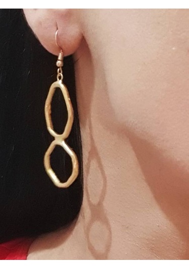 Gold Altın Renk Kaplama Antik Çelik Kadın İkili 2 Li Halka Küpe