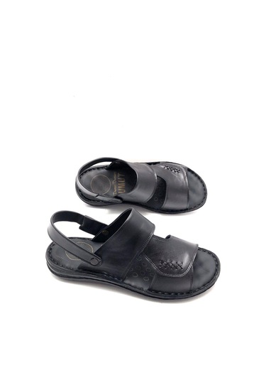 Deritarz Hakiki Deri Tam Ortopedik Siyah Erkek Sandalet Siyah