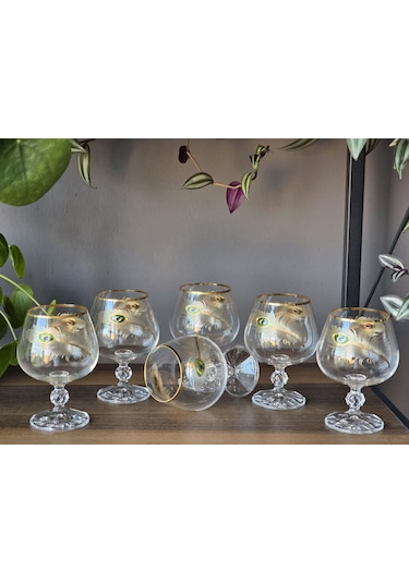 Fermato 6 'lı 24k El İşçiliği - Gerçek Altın İşlemeli 250 Cc'lik Kahve Yanı Kristal Bardak Peacock Gold Çok Renkli