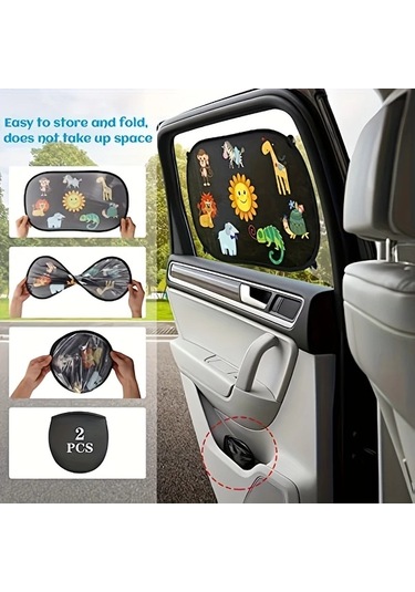 Hightower Bir Çift Katlanır Hayvan Desenli Araç Ön Cam Güneşlik Pvc Uv Koruma Aslan Zürafa Maymun