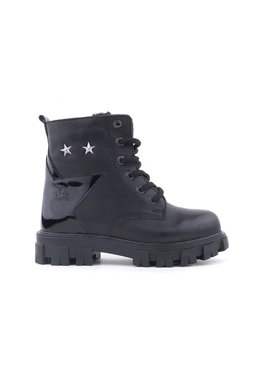 Rakerplus Siyah Bağcıklı Fermuarlı Metal Detaylı Kız Çocuk Bot Siyah