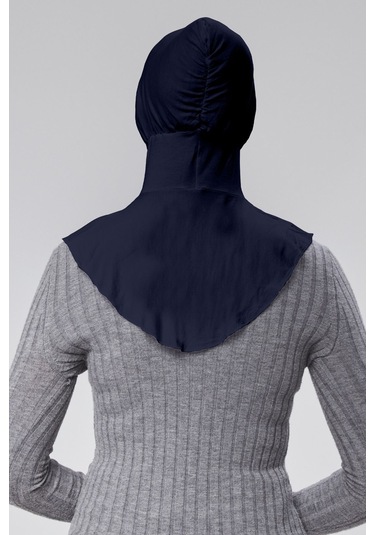 Kadın Pratik Tesettür Sporcu Boyunluklu Hijab Geçmeli Bone Penye Kumaş Lacivert