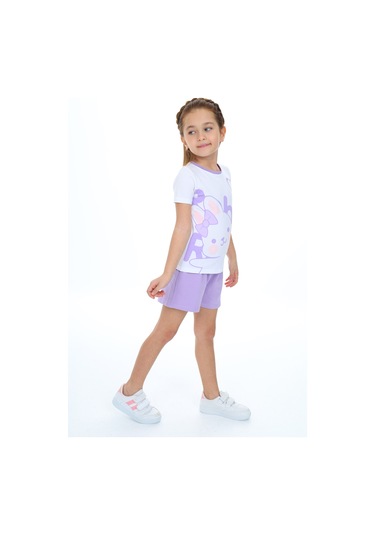 Toontoy Kız Çocuk Garnili Tavşan Baskılı Şortlu Takım Lila