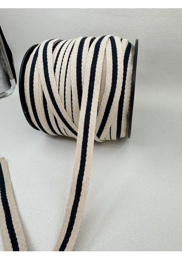 2 Cm Çizgili Dokuma Kolon Şerit-5 Metre Ekru/mavi