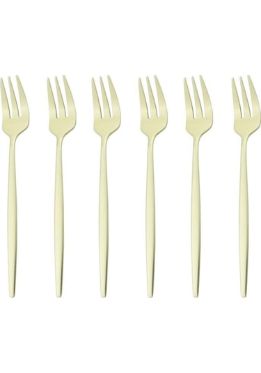 Şampanya 6 Adet Renkli Çatal Seti Çay Kek Aperatif Çatal Yemek Takımı Çatal Bıçak Takımı Mat Paslanmaz Çelik Sofra Tatlı Meyve Çatalı Gümüş Seti Şampanya