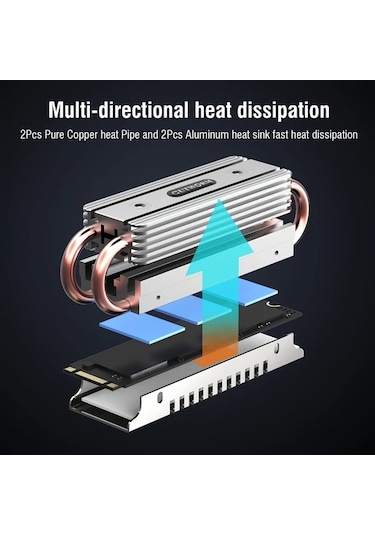 Boatshop1 Gri M2 Nvme 2280 Ssd Alüminyum Soğutucu Çift Bakır Isı Borusu Çift Katmanlı Kanatçık Silikon Ped Pcıe Sata Ssd
