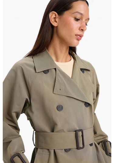 Defacto Regular Fit Kemerli Uzun Trençkot E8579ax25aukh402 Haki