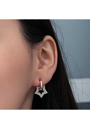 Aya Diamond Gümüş Rose Sallantılı Yıldız Kadın Küpe Rose