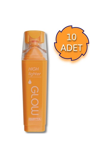 Gıpta Glow Kesik Uç Neon Turuncu Fosforlu Kalem 10 Adet Turuncu