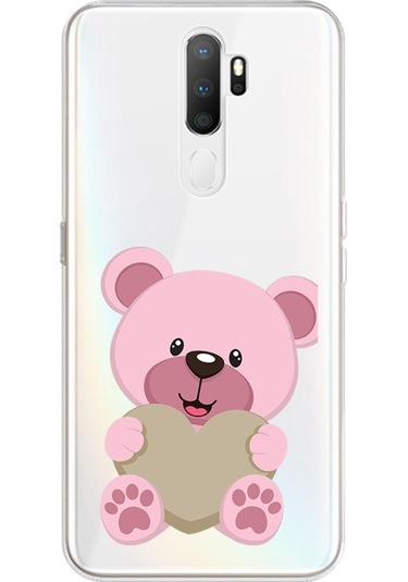 Oppo A5 2020 Uyumlu Pembe Ayıcık Desenli Silikon Kılıf