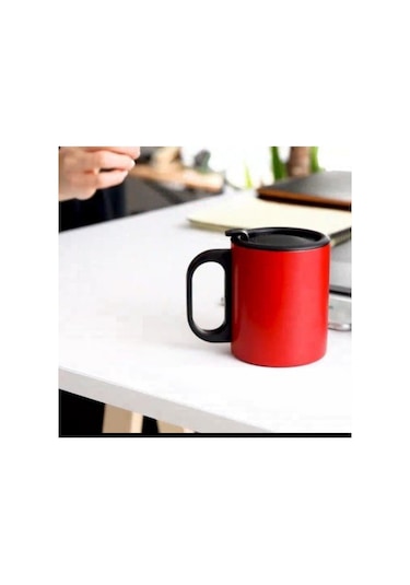 Paslanmaz Çelik Mug, Paslanmaz Çelik Termos Bardak-300 Ml Kırmızı