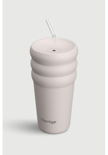 Stevig 3 Bubble Two-cap Straw Tumbler Çelik Termos 600 Ml Crushed Rock St-244 Bej