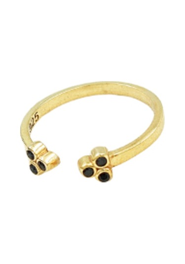 Brezza Lusso Jewelry Minimal Siyah Taşlı Eklem Gümüş Yüzük Altın