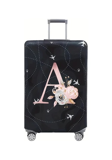 Fochsia Elegant Siyah Gezgin Bavul Kılıfı Xl 29-32 İnç Çiçek Yıldız Desenli Dayanıklı Esnek Koruma