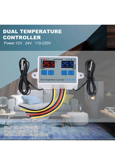 Mufunye Çift Kanallı Dijital Termostat - Isıtma/soğutma Kontrol Röleli Xk-w1088 Dc24v Termoregülatör