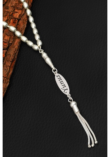 İsimli Gümüş Tesbih Arpa Kesim İsim Yazılan Gümüş Tesbih 925 Ayar St387 Beyaz