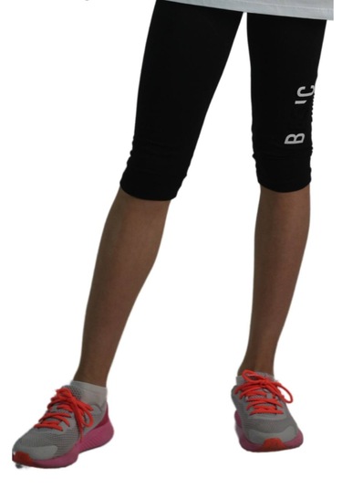 Kız Çocuk Gofre Basic Baskılı Siyah Renk Kısa Tayt Siyah