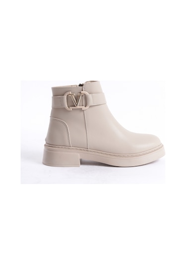 D802 Kadın Yanı Tokalı Ortopedik Soğuk Geçirmez Bot Bej