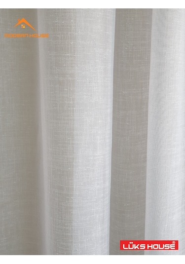 Lüks Keten Görünümlü Tül Pede Pilesiz, Beyaz- Krem- Gri Renkleri