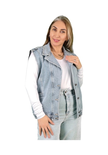 Kadın V Yaka Jean Yelek 001