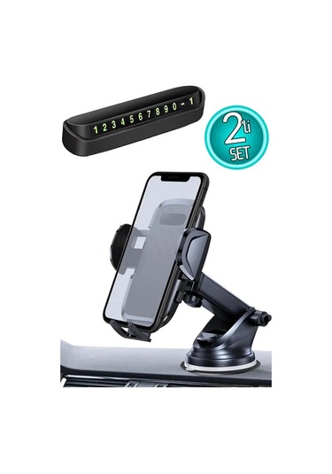 Vantuzlu 360 Derece Başlıklı Araç Telefon Tutucu + Araç Numaratör