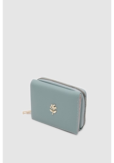 Çiçek Detaylı Cüzdan Mint Siyah