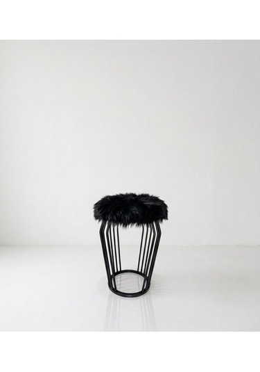 Wersace Siyah Metal Siyah Peluş Puf