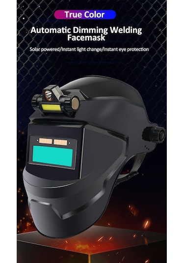 Hallow Geevorks  Led Işık İle Kaynak Kaskı Otomatik Kararan Güneş Enerjili E24883-1