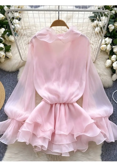 Havens Lia Şifon Gül Detay Elbise Pembe