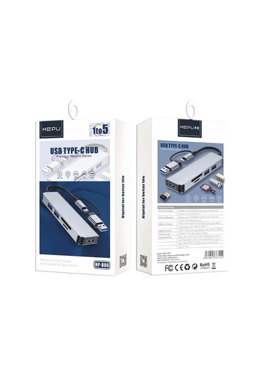 HEPU HP-B06 5in1 USB Type-C Girişli HUB Çoklayıcı Kart Okuyucu