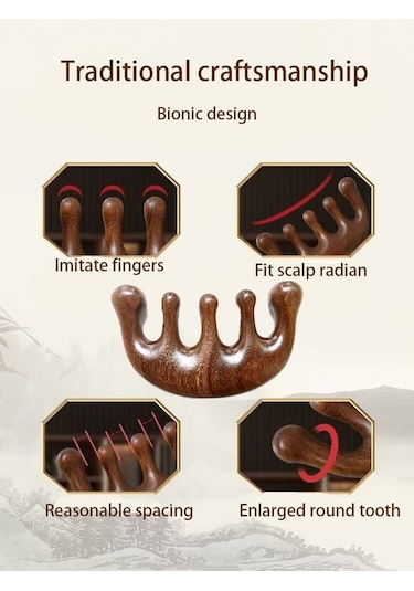 Saç Derisi, Yüz, Vücut Masajı İçin Doğal Sandal Ağacı Masaj Tarağı B Diğer