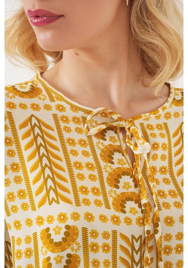 Kadın Desenli Uzun Kol Bluz 970 - Sarı Sari