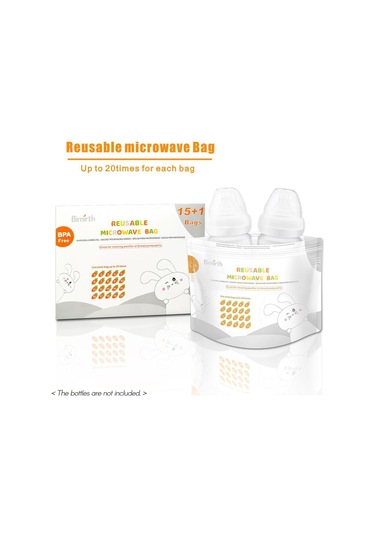 Geekyou Bebek Biberon Ve Emziği Mikrodalga Buhar Sterilizasyon Çantısı, Yeniden Kullanılabilir, 16 Adet/kutu, 20 Kullanım, Transparent Pencere S5005 Beyaz