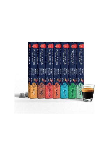 Nish Coffee Nespresso Uyumlu Kapsül Kahve 7'li Set Lungo,ıtaly,risteretto,smooth,sport,organik,decaf -70 Adet Kapsül Kahve