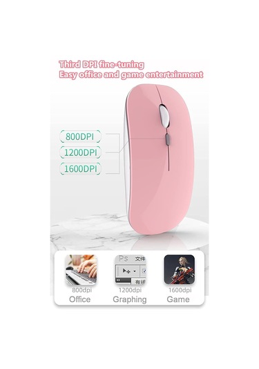 Kablosuz Bilgisayar Faresi Şarj Edilebilir Sessiz Fare 2.4g Ultra İnce Usb Alıcı Lazer Fare Pembe Diğer
