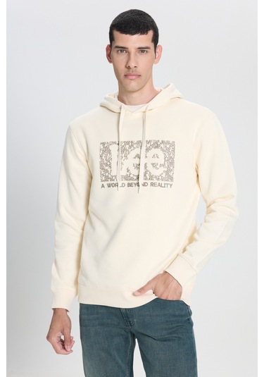 Regular Fit Normal Kesim Kapüşonlu Ekru Sweatshirt Ecru