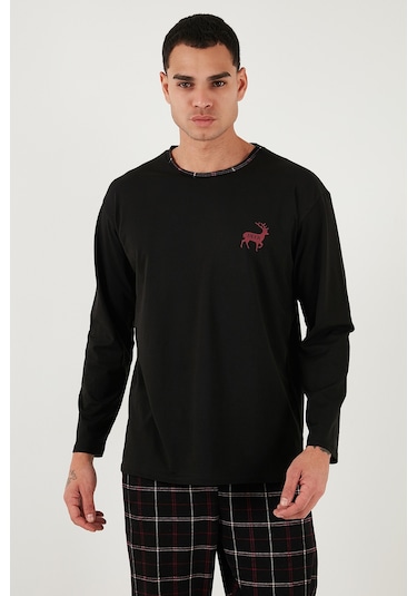 Buratti Pamuklu Regular Fit Bisiklet Yaka Ekoseli Erkek Pijama Takımı 6574001 Siyah