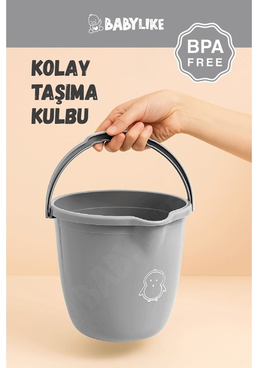 Çocuklar İçin 2'li Banyo Seti- Kulplu Kova & Oluklu Maşrapa Gri Gri