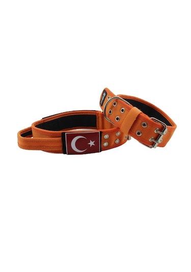 İsimli Bayraklı Elcikli Yumuşak Köpek Boyun Tasması Turuncu