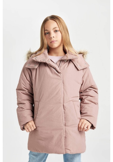 Defacto Kız Çocuk Çıkarılabilir Suni Kürk Yaka Kapüşonlu Parka C8515a824aubr320 Bordo