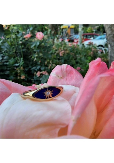 Ala Safir Mineli Kutup Yıldızlı Oval Mühür Minimal Tasarım Esteti - 552949140