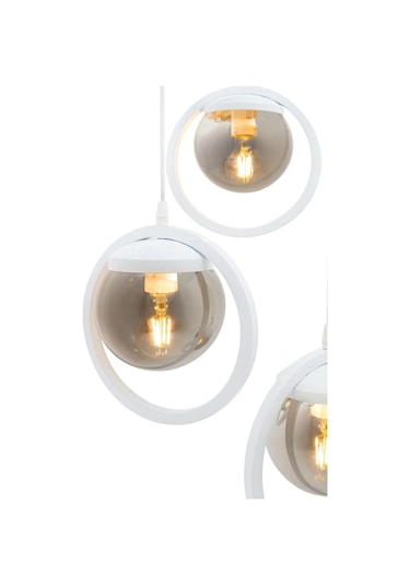 Halka 3 Lu Tepsi. Glop Füme Rengi Camlı Beyaz Avize. Salon, Mutfa Beyaz