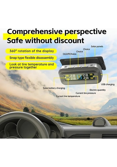 Boatshop1 Siyah Akıllı Lastik Basınç İzleme Sistemi Gerçek Zamanlı 4 Tekerlek İzleme Doğru Basınç Sıcaklık Göstergesi Düşük Basınç Uyarısı Usb Şarj