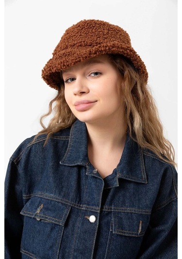 Kadın Kıvırcık Peluş Bucket Şapka Rkş-10 Kahverengi Kahverengi