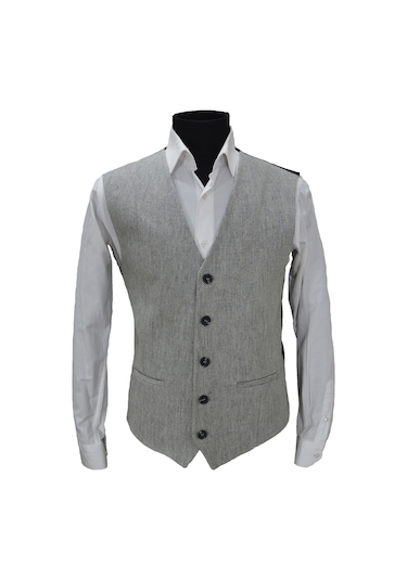 Mentor Regalo Erkek Yelek V Yaka Açık Gri Balıksırtı 50437