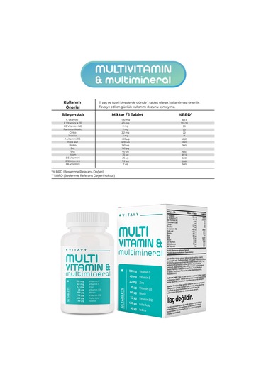 Vitavy D3K2 Vitamini Sprey 20 ML 140 Puff + Multivitamin & Multiminera 30 Tablet