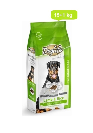 Doglife Kuzu Etli ve Pirinçli Yetişkin Köpek Maması 15 KG + 1 KG